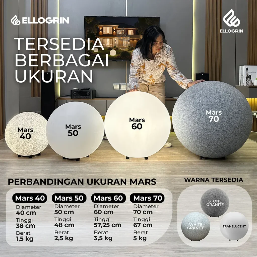 lampu bola Mars by Ellogrin berukuran 4 berbeda