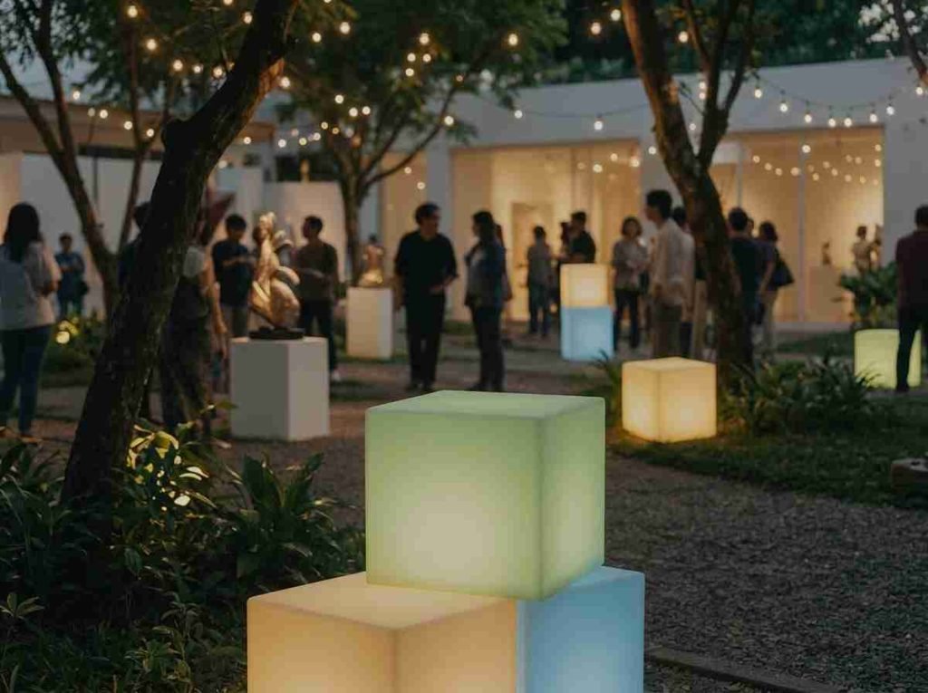 Susunan LED Cubic multi-warna di area outdoor